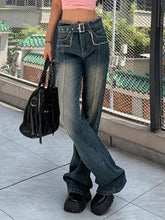 Distressed Burr Waist Buckle Design Boyfriend Jeans